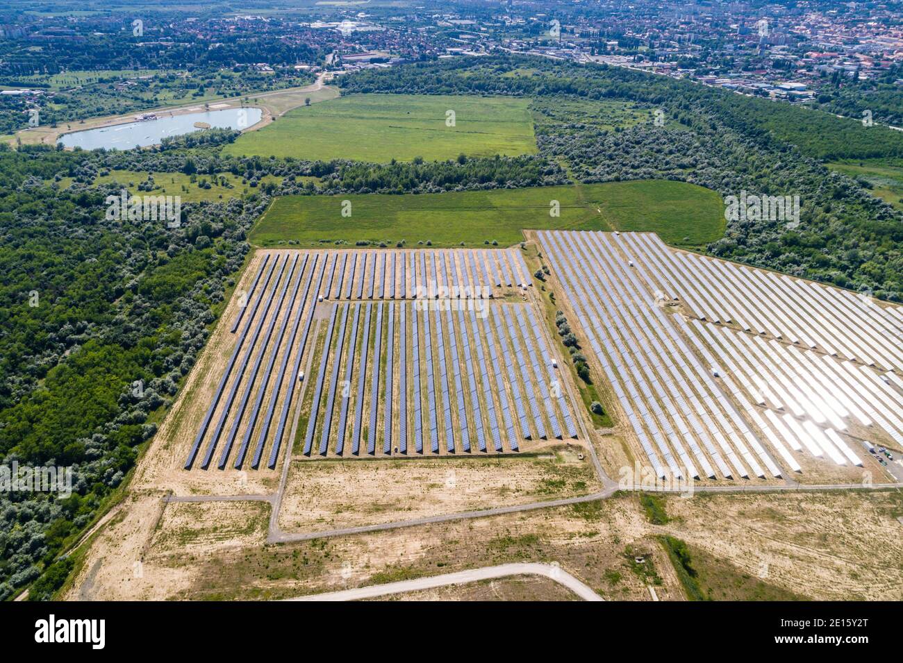 Aerial view to solar power plant Stock Photo - Alamy