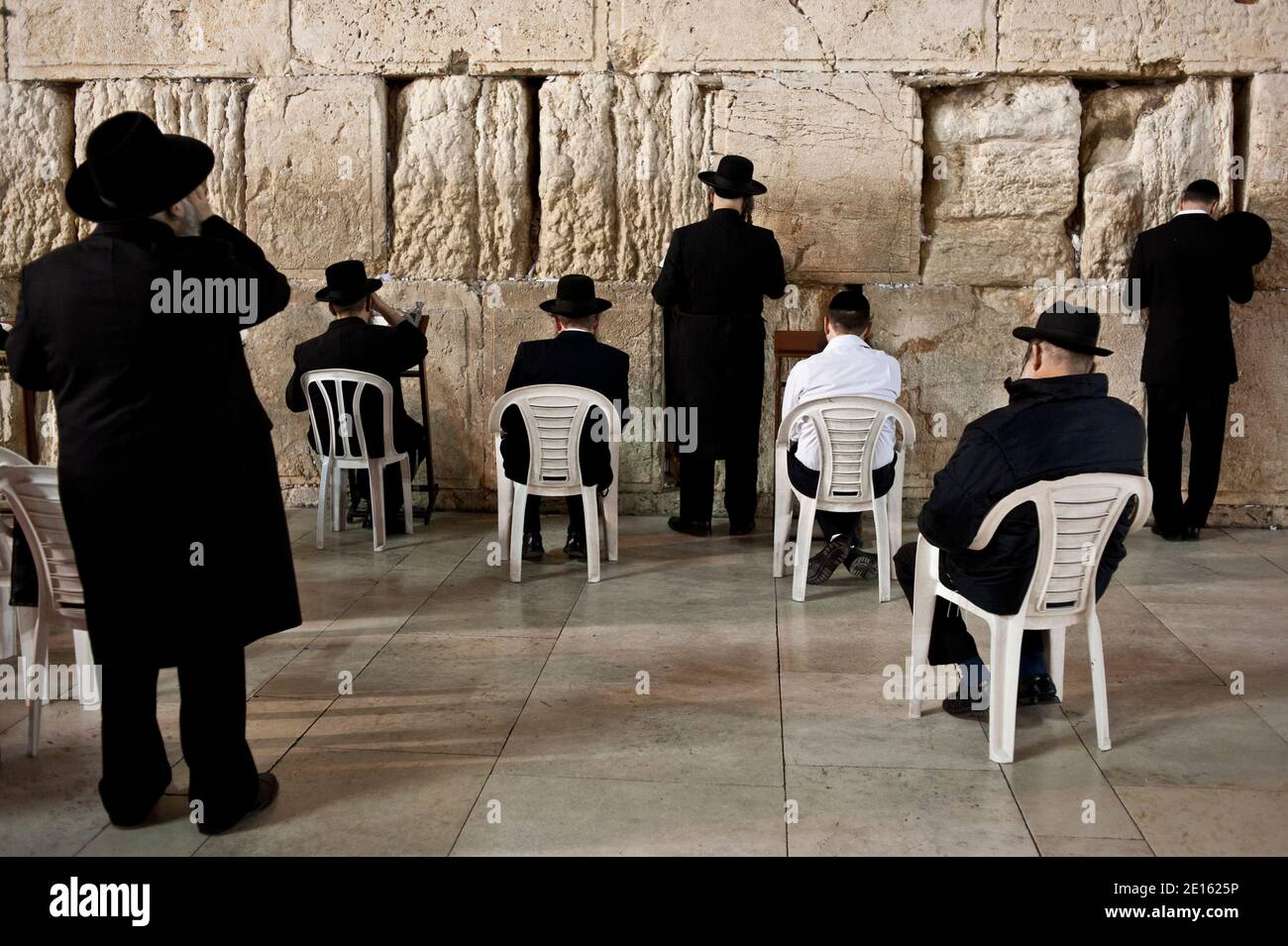 Jewish believers pray in front of the Wall of Lamentation on the eve of the Jewish Easter or Passover (Pessah), in Jerusalem, Israel on April 17, 2011. Photo by Arnaud Finistre/ABACAPRESS.COM Stock Photo