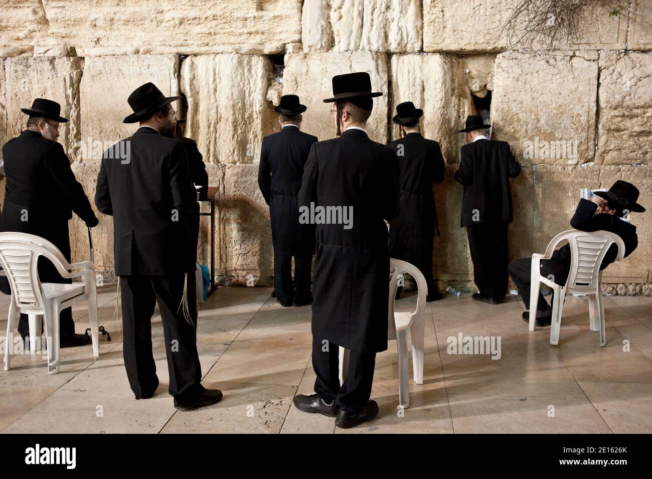 Jewish believers pray in front of the Wall of Lamentation on the eve of the Jewish Easter or Passover (Pessah), in Jerusalem, Israel on April 17, 2011. Photo by Arnaud Finistre/ABACAPRESS.COM Stock Photo
