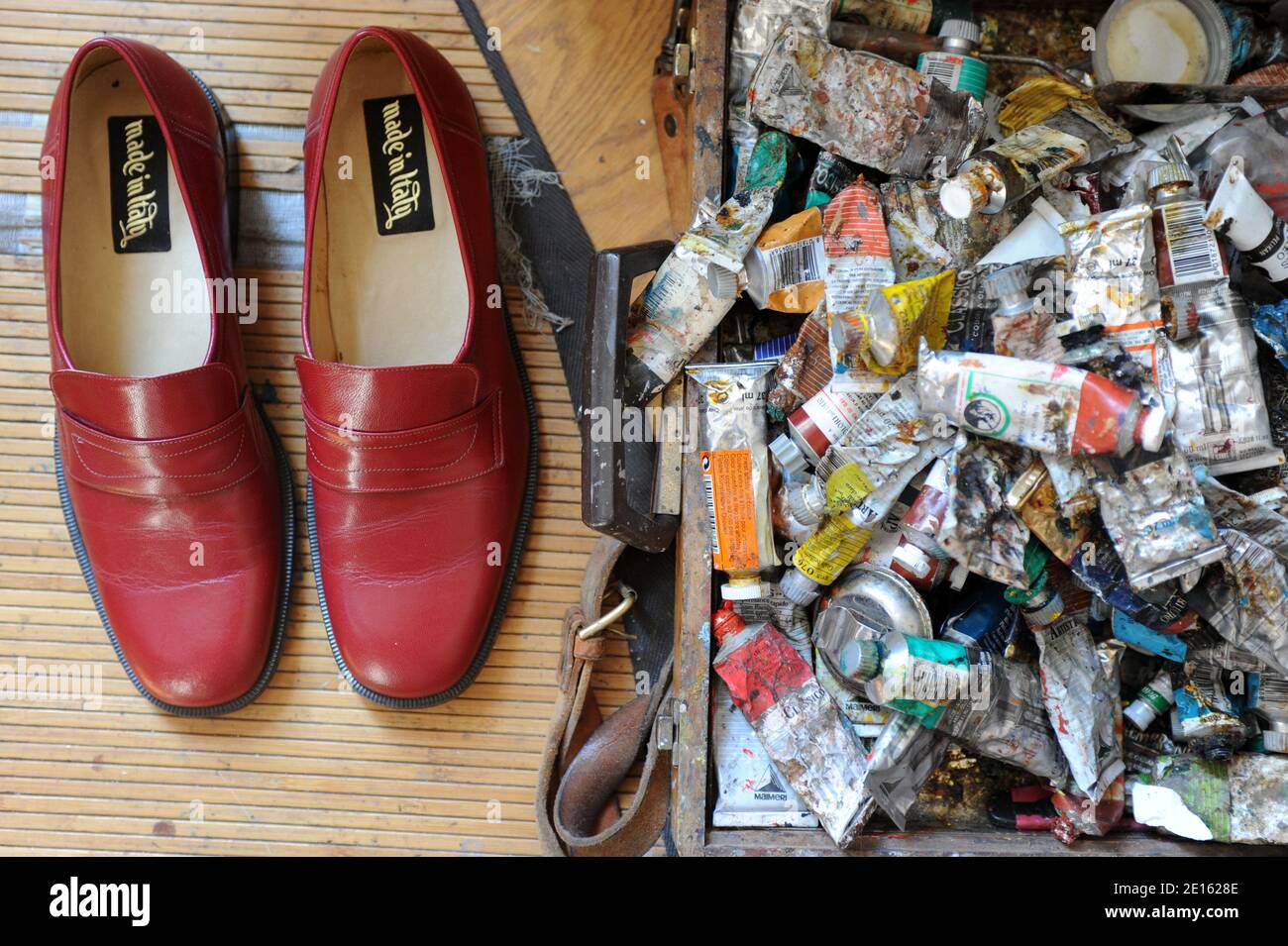 Benedict XVI's shoes given by the Vatican to Natalia Tsarkova . Rome,Italy  on April 18,2011. This attractive young Orthodox Russian was John Paul II?s  official painter. John Paul II has left a