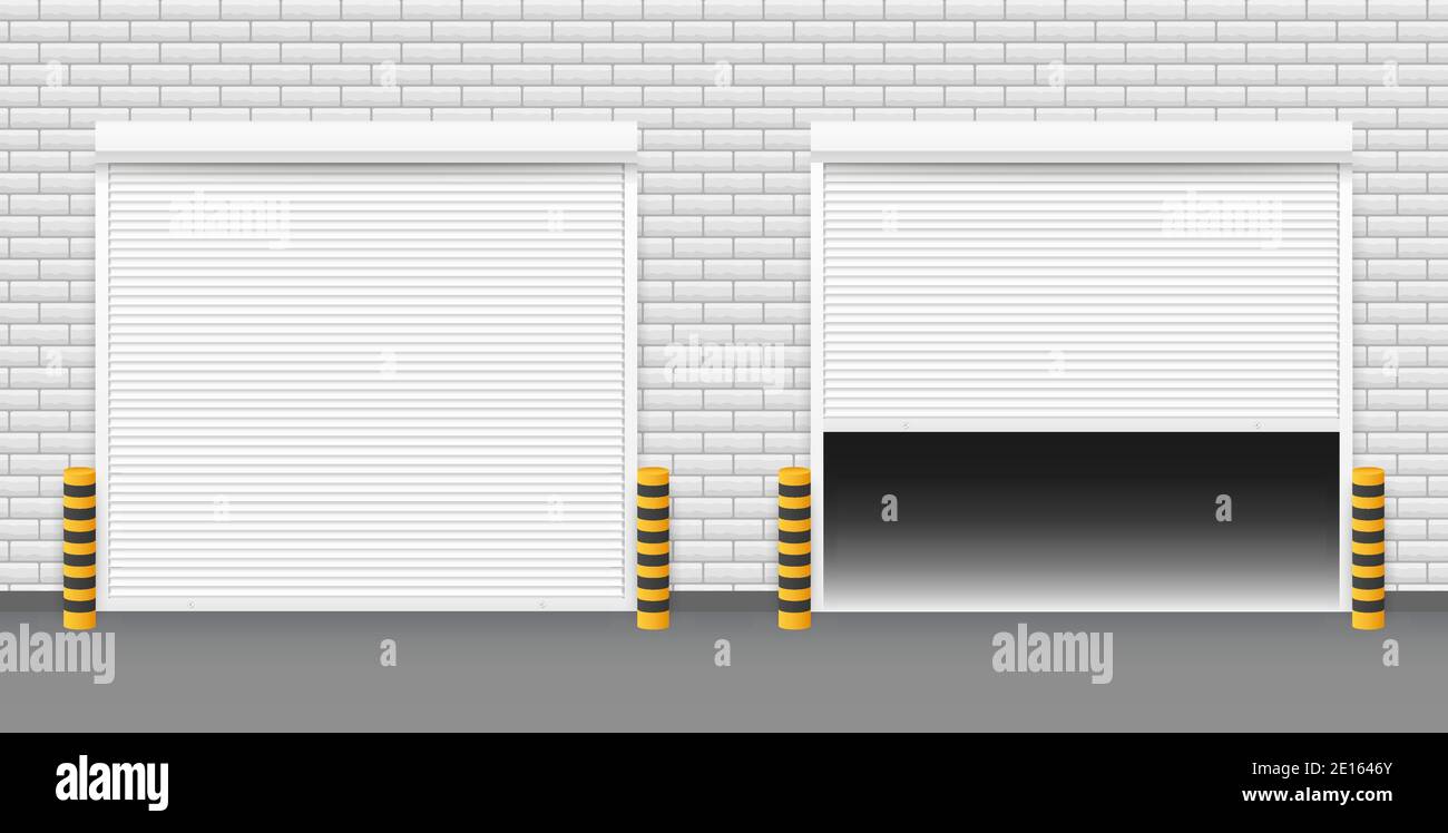Vector Door with Rolling Shutters on white background. Vector illustration. Stock Vector