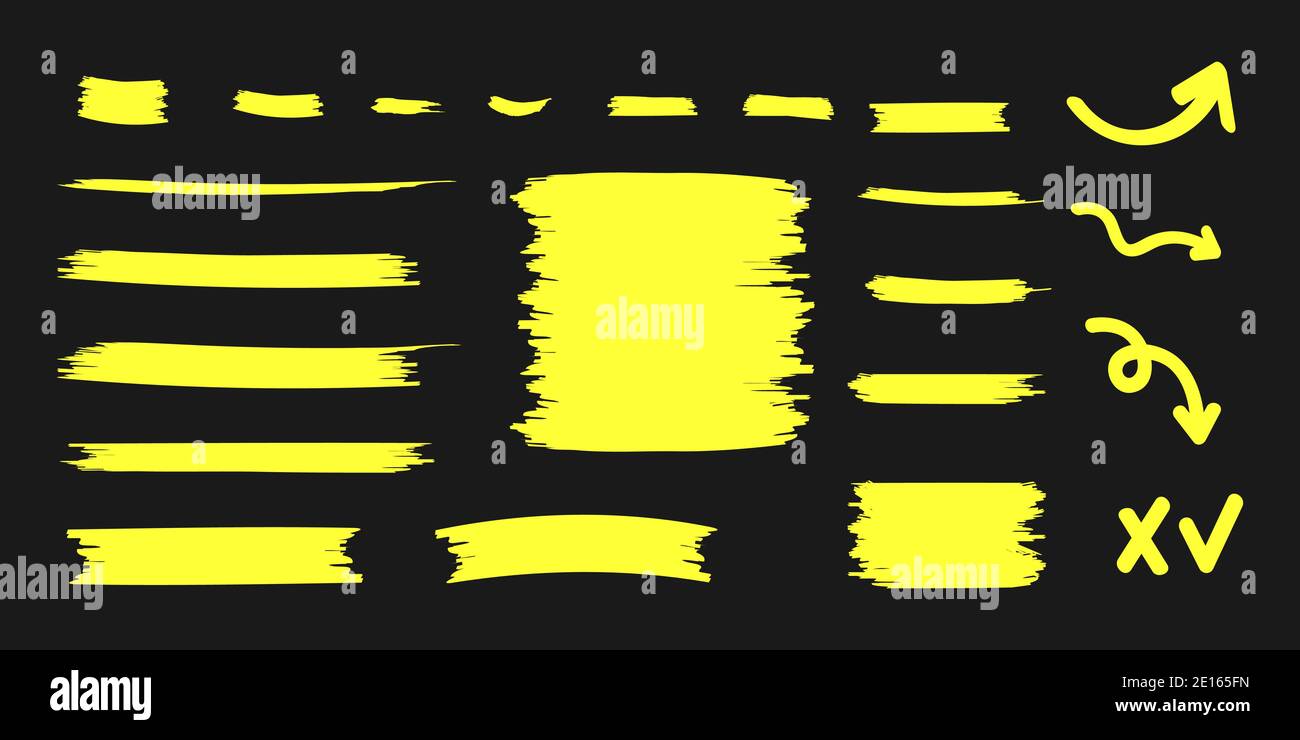 Yellow Highlighter Marker Strokes. Yellow watercolor hand drawn