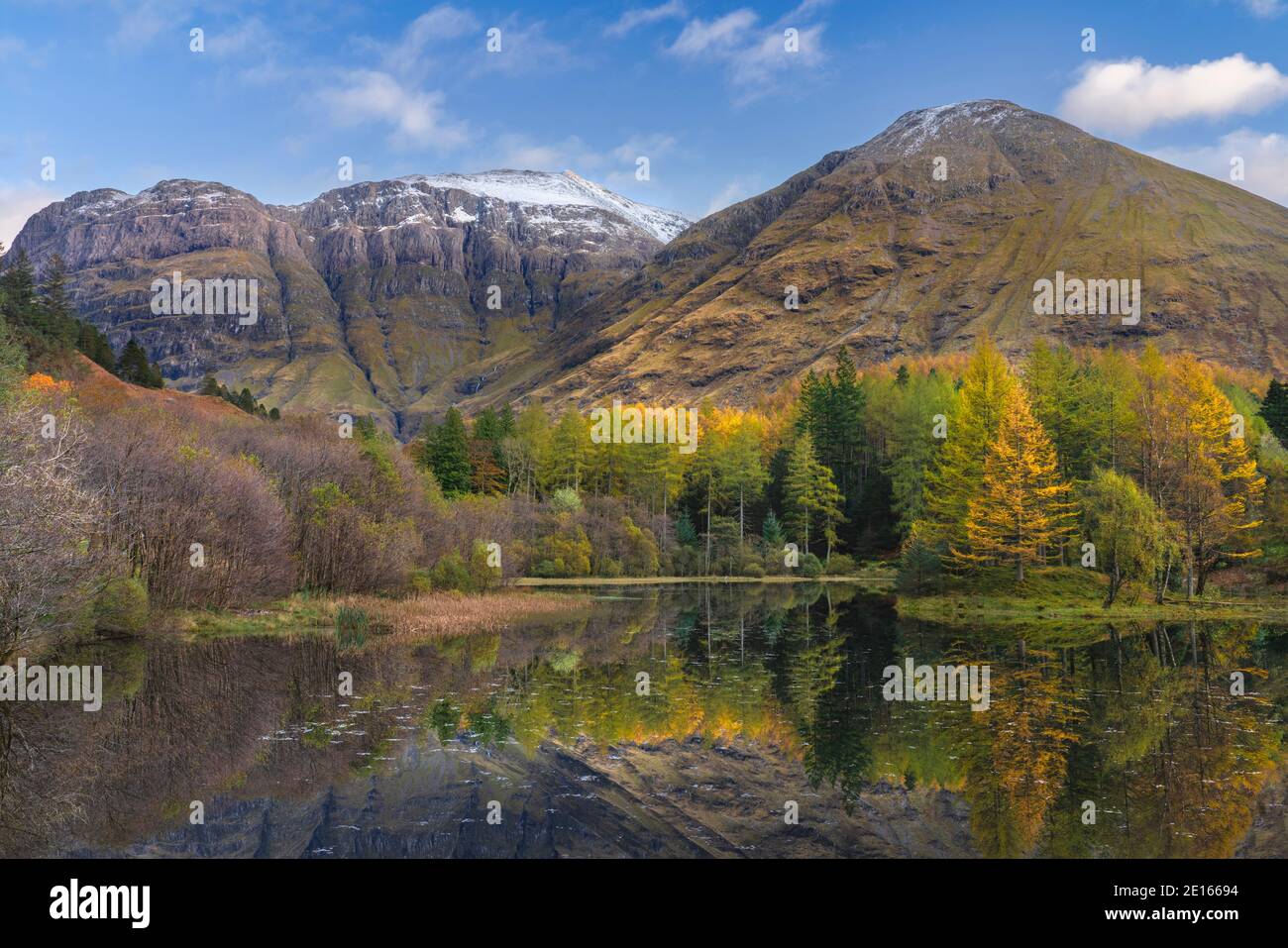 Glencoe, scotland, highlands, reflections, autumn, fall, color, travel, travel destination, tree, forest, mountain, grampian, highlands Stock Photo