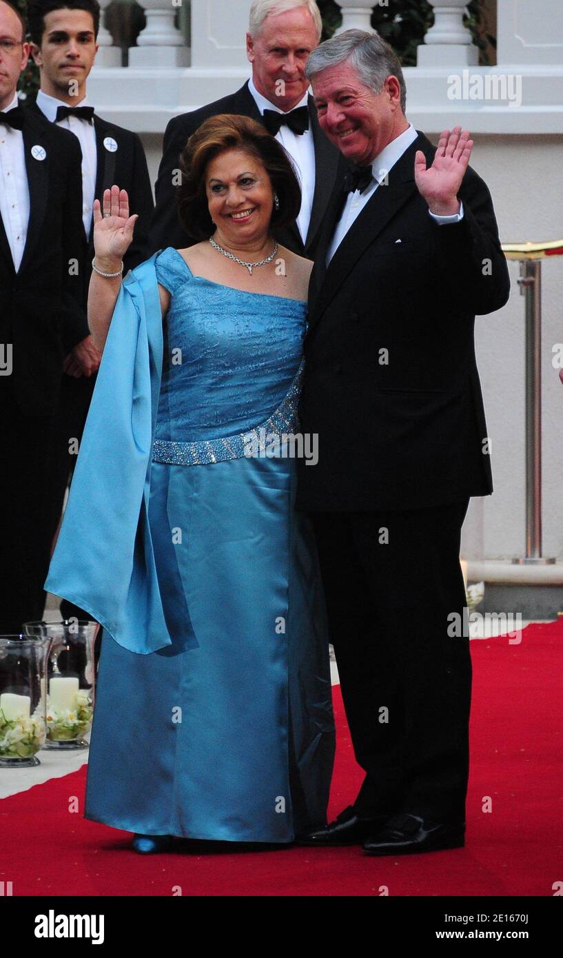 Crown Princess Katherine of Serbia (L) and Crown Prince Alexander II of Serbia arriving at the Mandarin Oriental hotel for a gala dinner hosted by Britain's Queen Elizabeth II in London, UK on April 28, 2011 on the eve of the Royal wedding. Britain's Prince William is to marry his fiancee Kate Middleton at Westminster Abbey in London on April 29, 2011. Photo by ABACAPRESS.COM Stock Photo