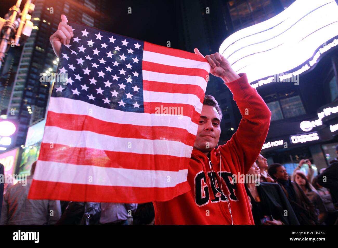 People celebrate the death of Osama Bin Laden in Times Square in New