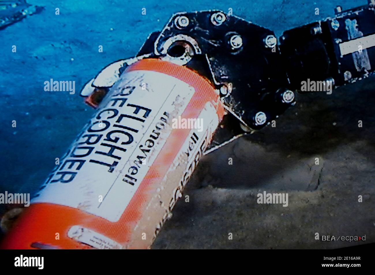 A picture taken on May 1, 2011, Brasil during a dive by the Remora 6000 submarine, shows the airplane's Flight Data Recorder (FDR) of Air France plane from Rio de Janeiro to Paris that crashed in June 2009. Photo by BEA/ECPAD/ABACAPRESS.COM Stock Photo