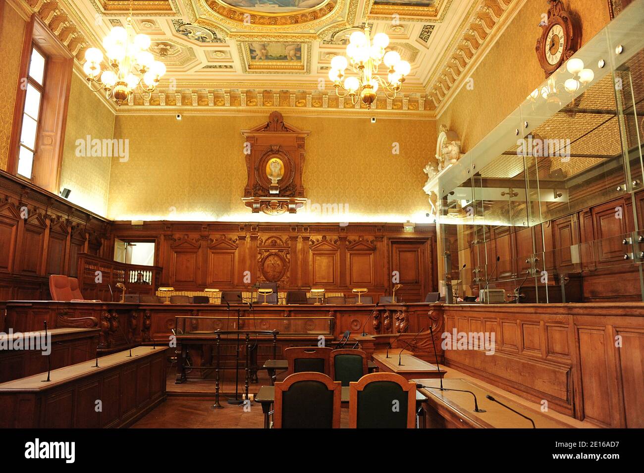 View of the appeal courtroom in Paris court hall in Paris, France on May 2, 2011 in whom will take place the Yvan Colonna's appeal trial for the murder in 1998 of Claude Erignac, France's top state official on the Mediterranean island of Corsica. Photo by Giancarlo Gorassini/ABACAPRESS.COM Stock Photo