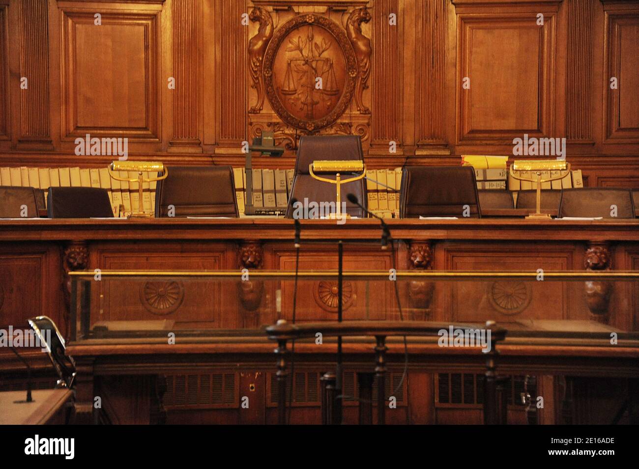 View of the appeal courtroom in Paris court hall in Paris, France on May 2, 2011 in whom will take place the Yvan Colonna's appeal trial for the murder in 1998 of Claude Erignac, France's top state official on the Mediterranean island of Corsica. Photo by Giancarlo Gorassini/ABACAPRESS.COM Stock Photo
