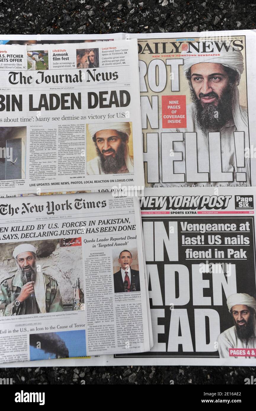 New York papers reporting the death of Bin Laden in New York, NY, USA on May 2, 2011. Photo by