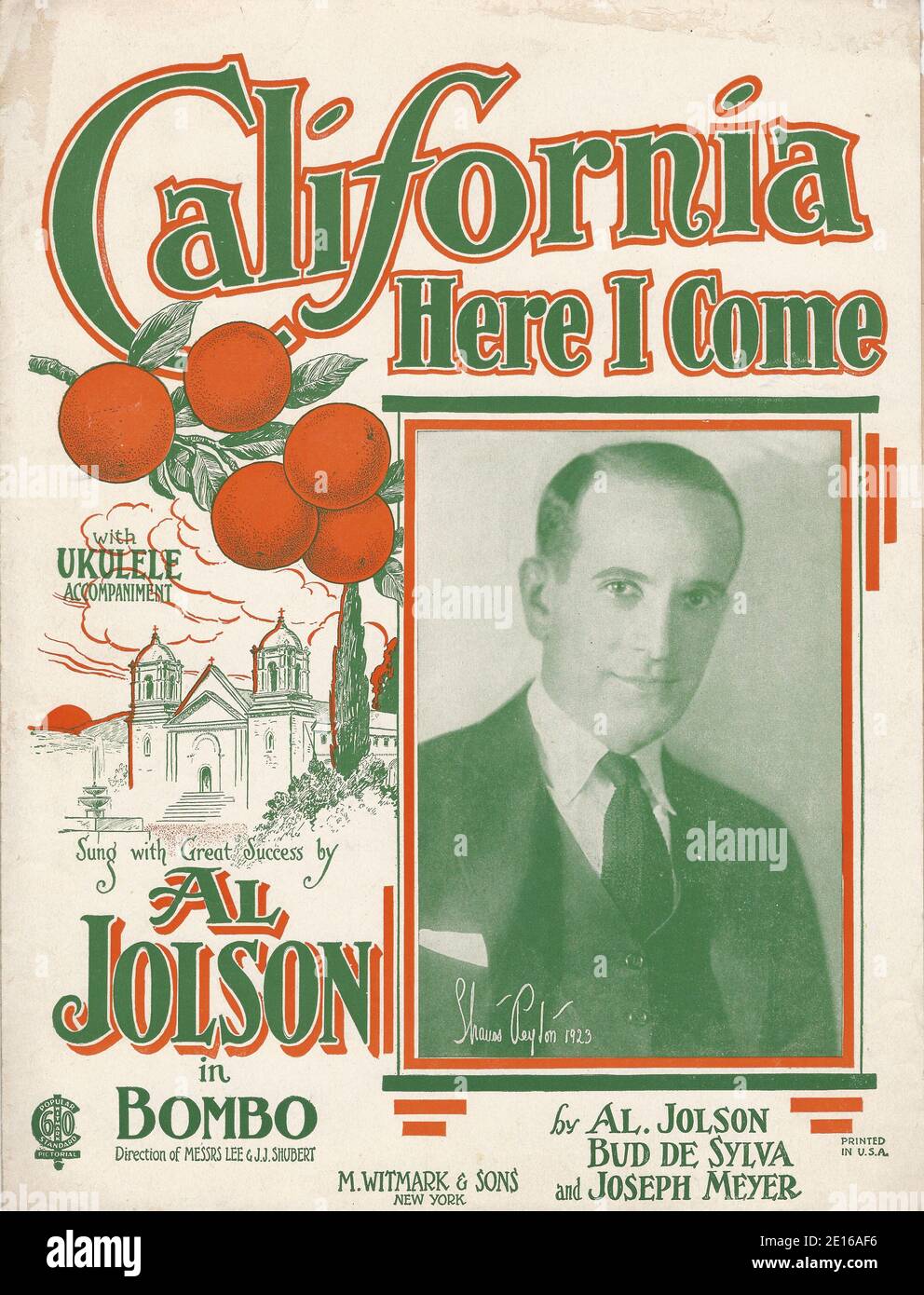 California, Here I Come" Al Jolson Song from "Bombo" 1923 Musical Sheet  Music Cover Stock Photo - Alamy