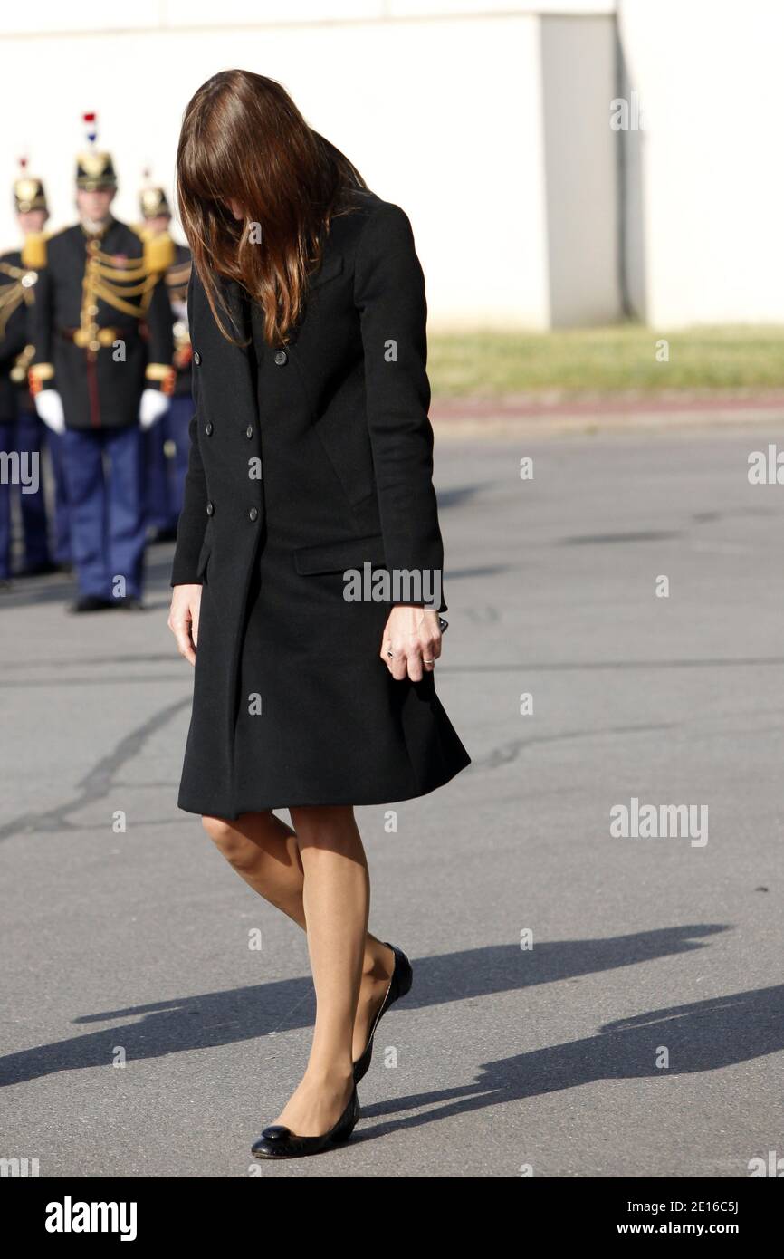 French First lady Carla Bruni-Sarkozy attends a ceremony at the Orly airport, near Paris, France on May 3 2011, for the return of the bodies of eight French nationals killed in the Marrakesh cafe bombing last week. Photo by Albert Facelly/Pool/ABACAPRESS.COM Stock Photo