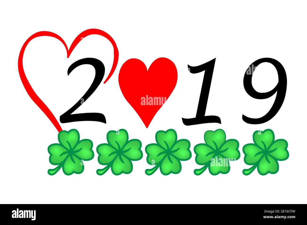 Year 2019 With Luck And Heart Stock Photo