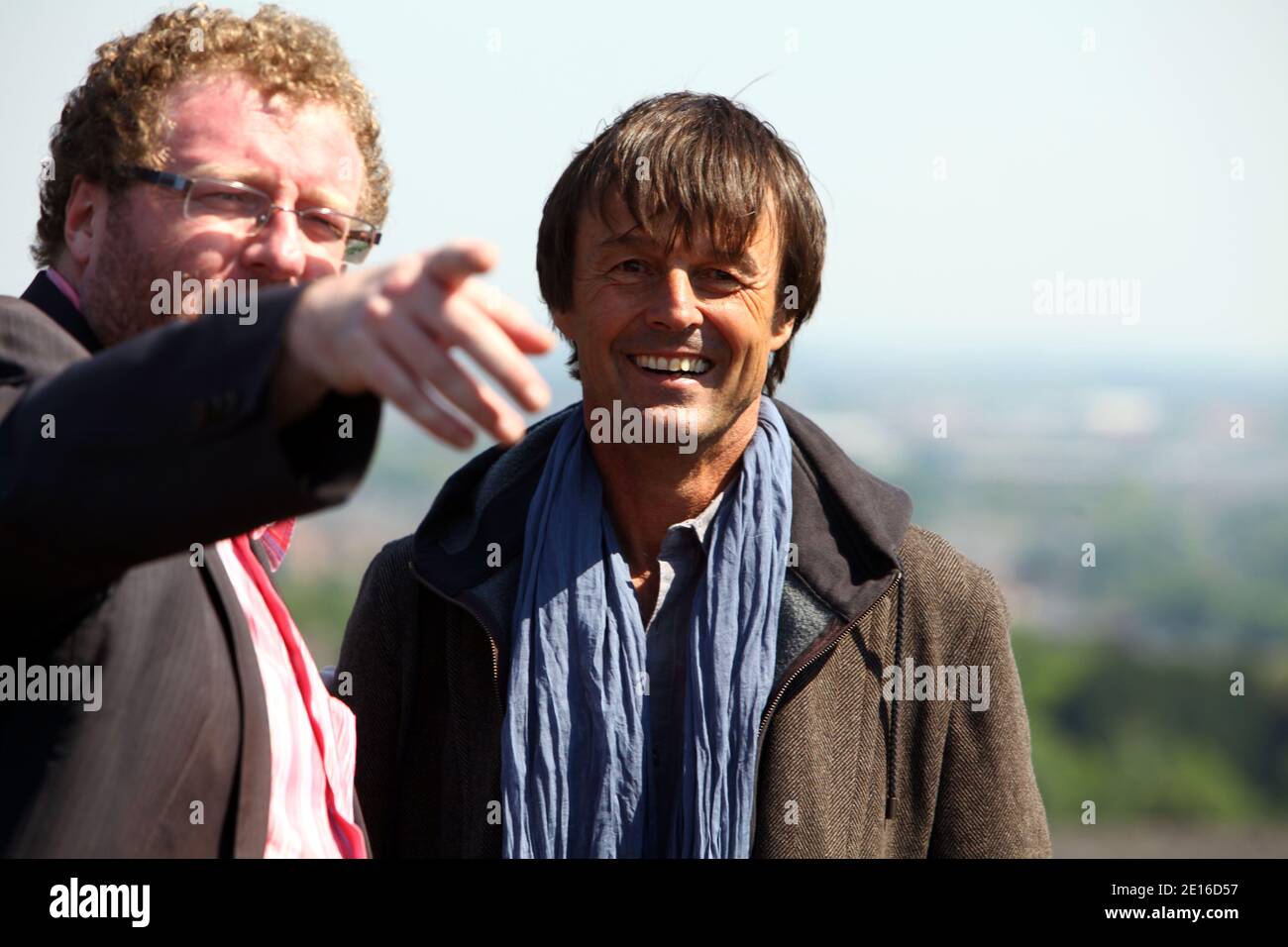 French television presenter, green activist and candidate declared for presidential election Nicolas Hulot is pictured during a visit at the slag heaps of 11/19 in Loos-en-Gohelle, near Lens, northern France, on May 4, 2011. Loos-en-Gohelle's slag heaps, in the former mining area of Pas-de-Calais, is the highest in Europe. Photo by Sylvain Lefevre/ABACAPRESS.COM Stock Photo