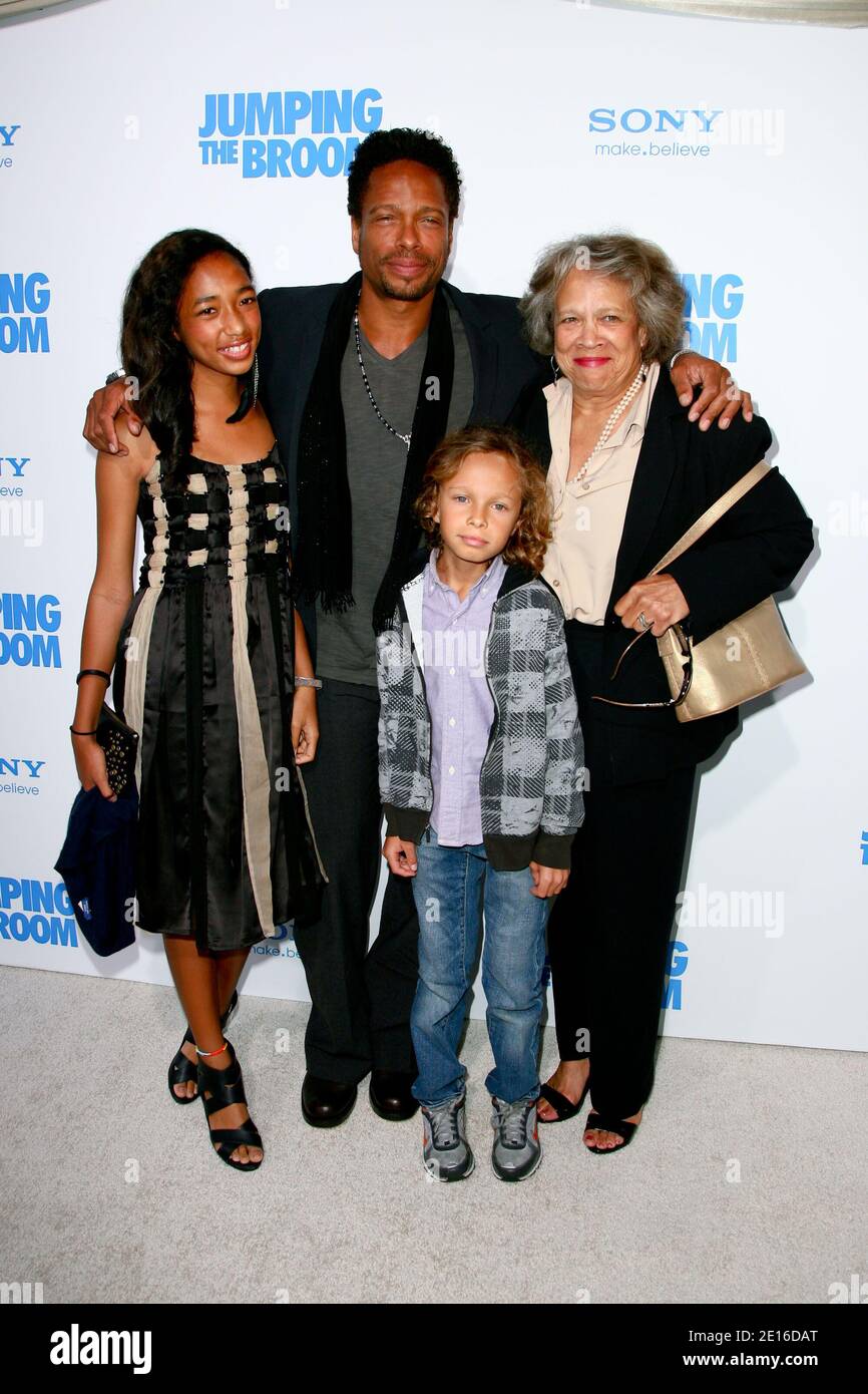 Gary Dourdan with kids Nyla, Lyric and mother Sandy arriving at the premiere of the film 'Jumping The Broom' at ArcLight Cinemas Cinerama Dome in Los Angeles, CA, USA on May 04, 2011. Photo by Tonya Wise/ABACAPRESS.COM Stock Photo