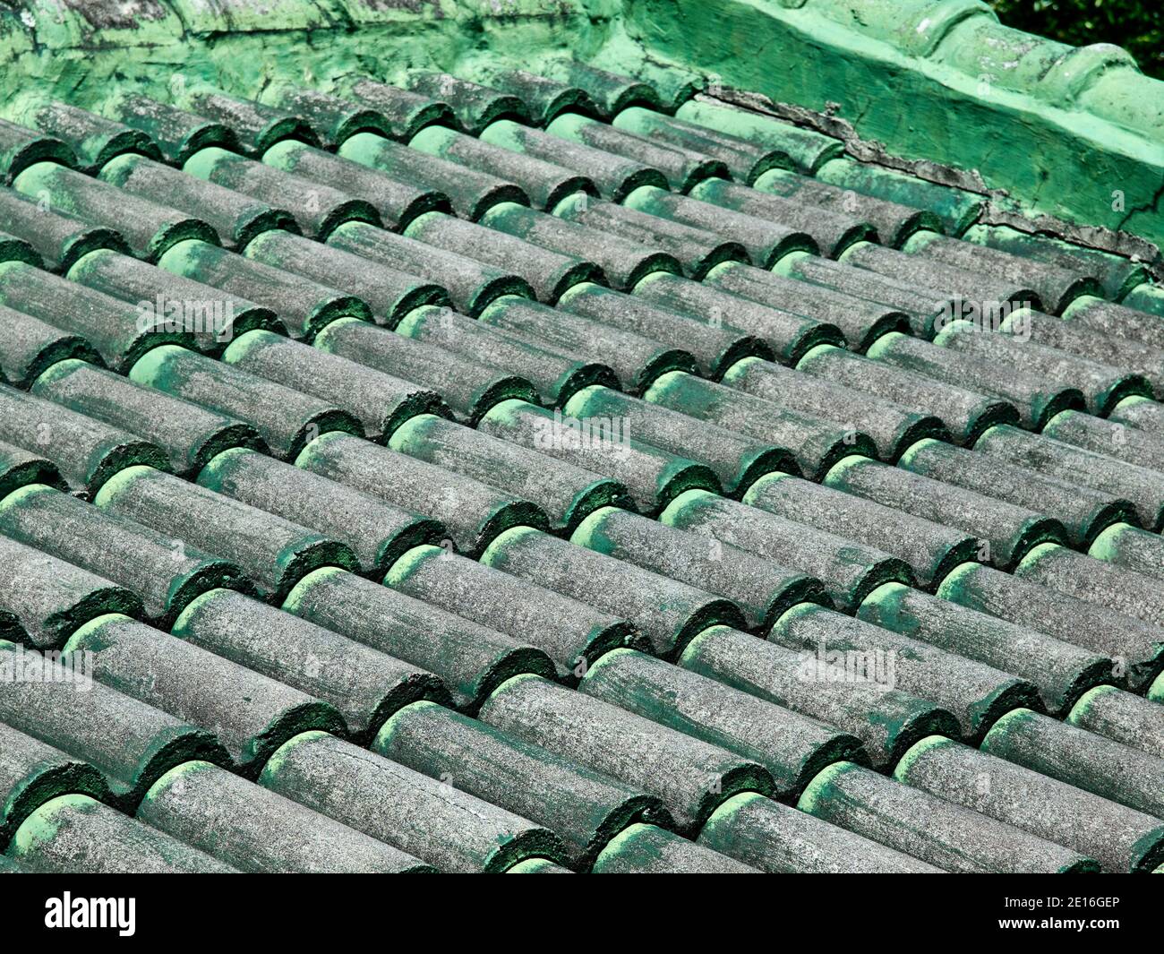 Old Roof Tiles - Some old weathered roof tiles near The People's Park, in Tagaytay, The Philippines. Stock Photo