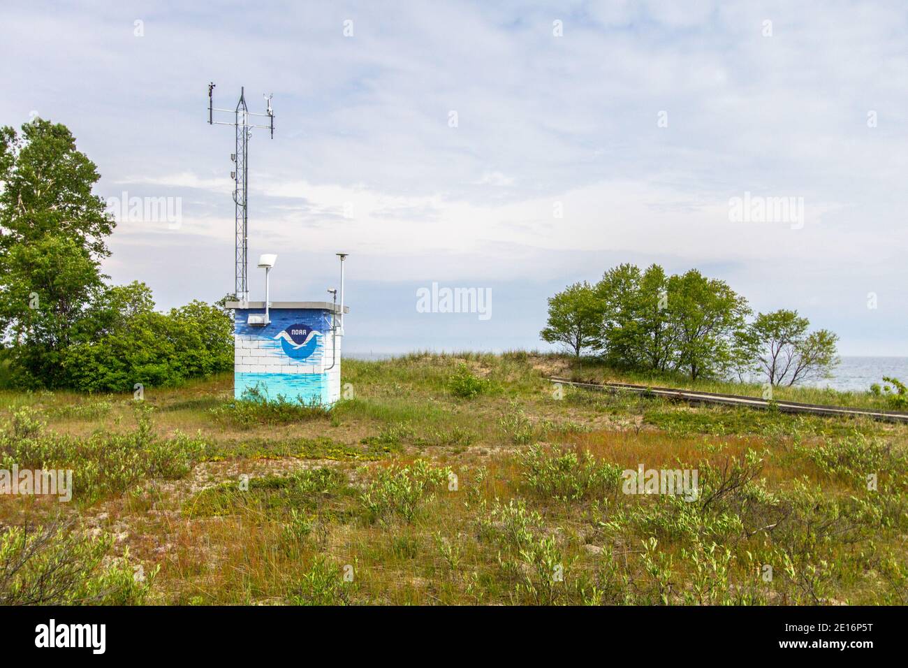 Brimley, Michigan, USA - NOAA weather observatory station on the coast of Lake Superior in the Upper Peninsula of Michigan. Stock Photo