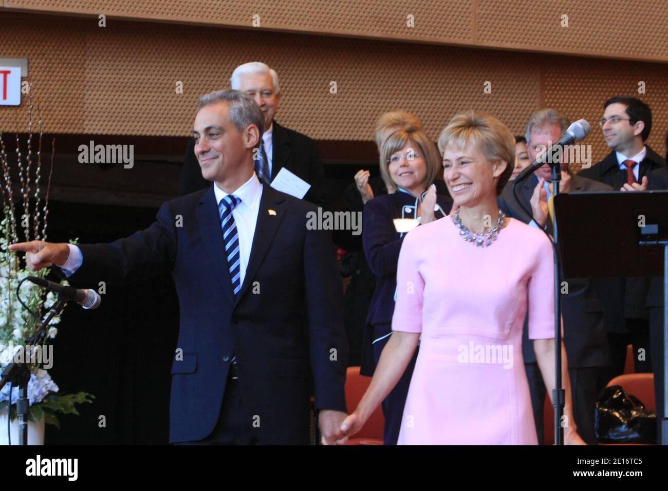 Mayor-elect Rahm Emanuel and his wife Amy Rule Emanuel, walk onto the stage for a swearing-in ceremony at Millenium Park in Chicago, Illinois on May 16, 2011. Photo by Alexandra Buxbaum/ABACAPRESS.COM Stock Photo