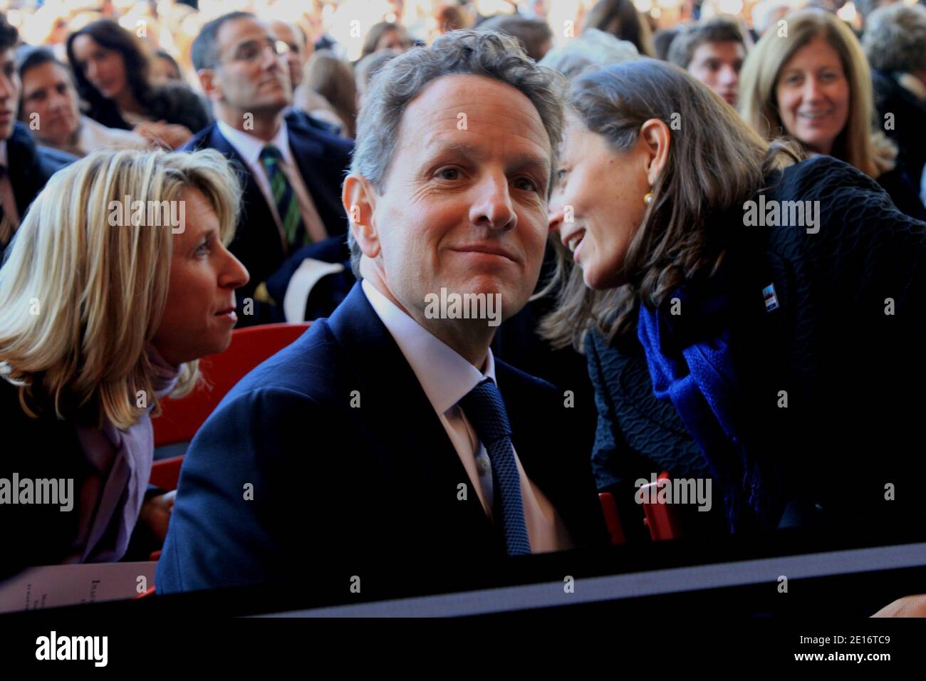 Tim Geithner and wife during inaugural ceremonies for Chicago Mayor-elect Rahm Emanuel. Former white house chief of staff Rahm Emanuel gets sworn in as mayor of Chicago during an inaugural ceremony that included politicians and family members in attendance at Millenium Park in Chicago, Illinois on May 16, 2011. Photo by Alexandra Buxbaum/ABACAPRESS.COM Stock Photo