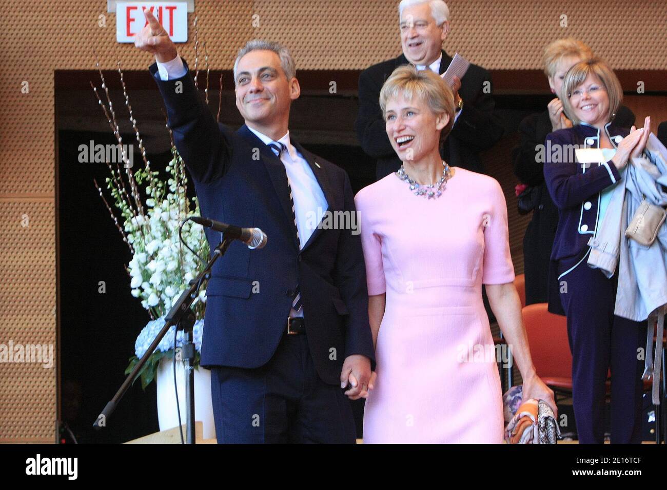 Mayor-elect Rahm Emanuel and his wife Amy Rule Emanuel, walk onto the stage for a swearing-in ceremony at Millenium Park in Chicago, Illinois on May 16, 2011. Photo by Alexandra Buxbaum/ABACAPRESS.COM Stock Photo