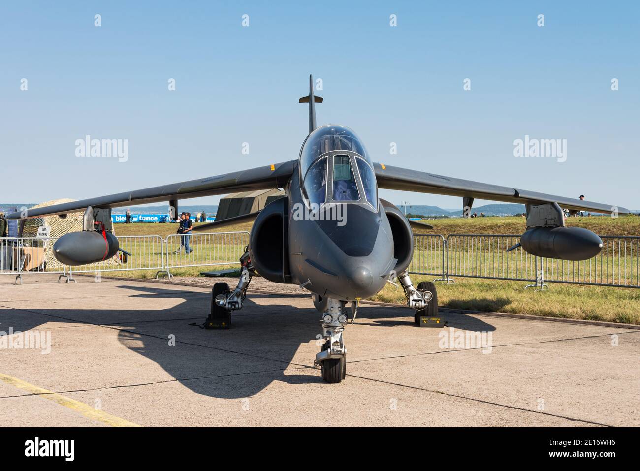 A Dassault/Dornier Alpha Jet jet trainer of the French Air Force during an airshow. Stock Photo