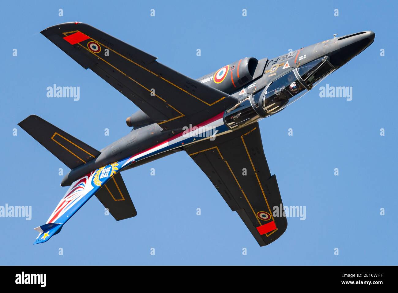 A Dassault/Dornier Alpha Jet jet trainer of the French Air Force during an airshow. Stock Photo