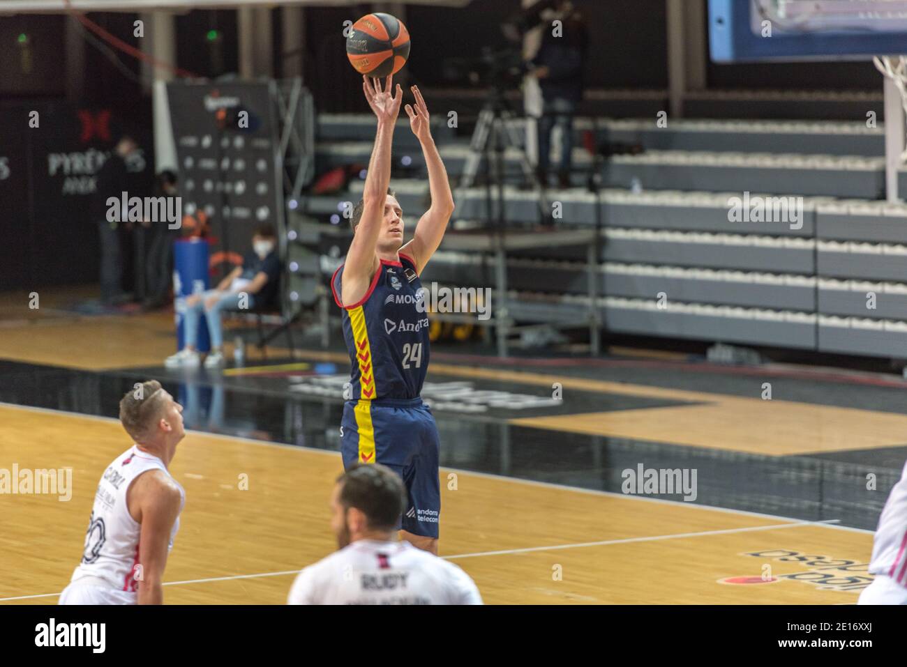 Andorra la Vella, Andorra: 2021 January 4: Player in action in the Endesa ACB League match between Mora Banc Andorra vs Real Madrid in 2021. Stock Photo