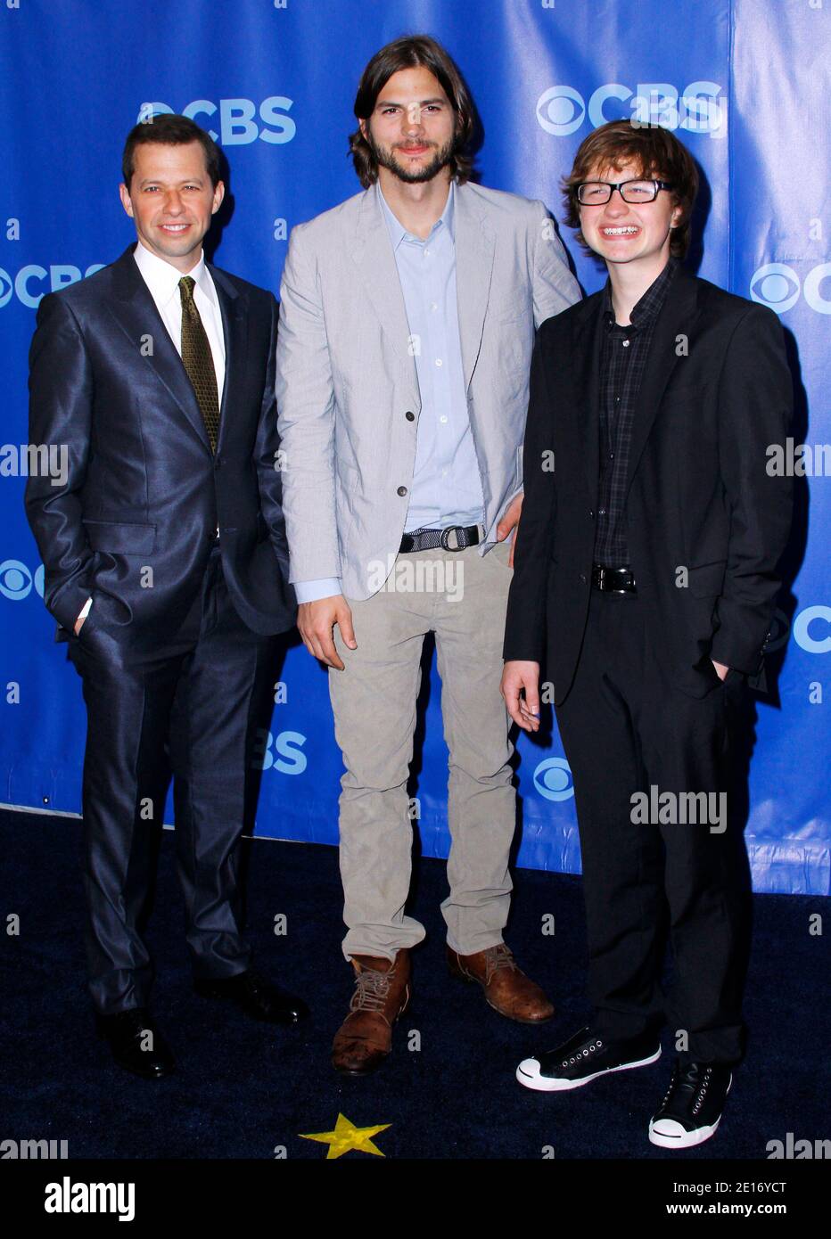 Jon Crier, Ashton Kutcher and Angus T. Jones attend the CBS Prime Time