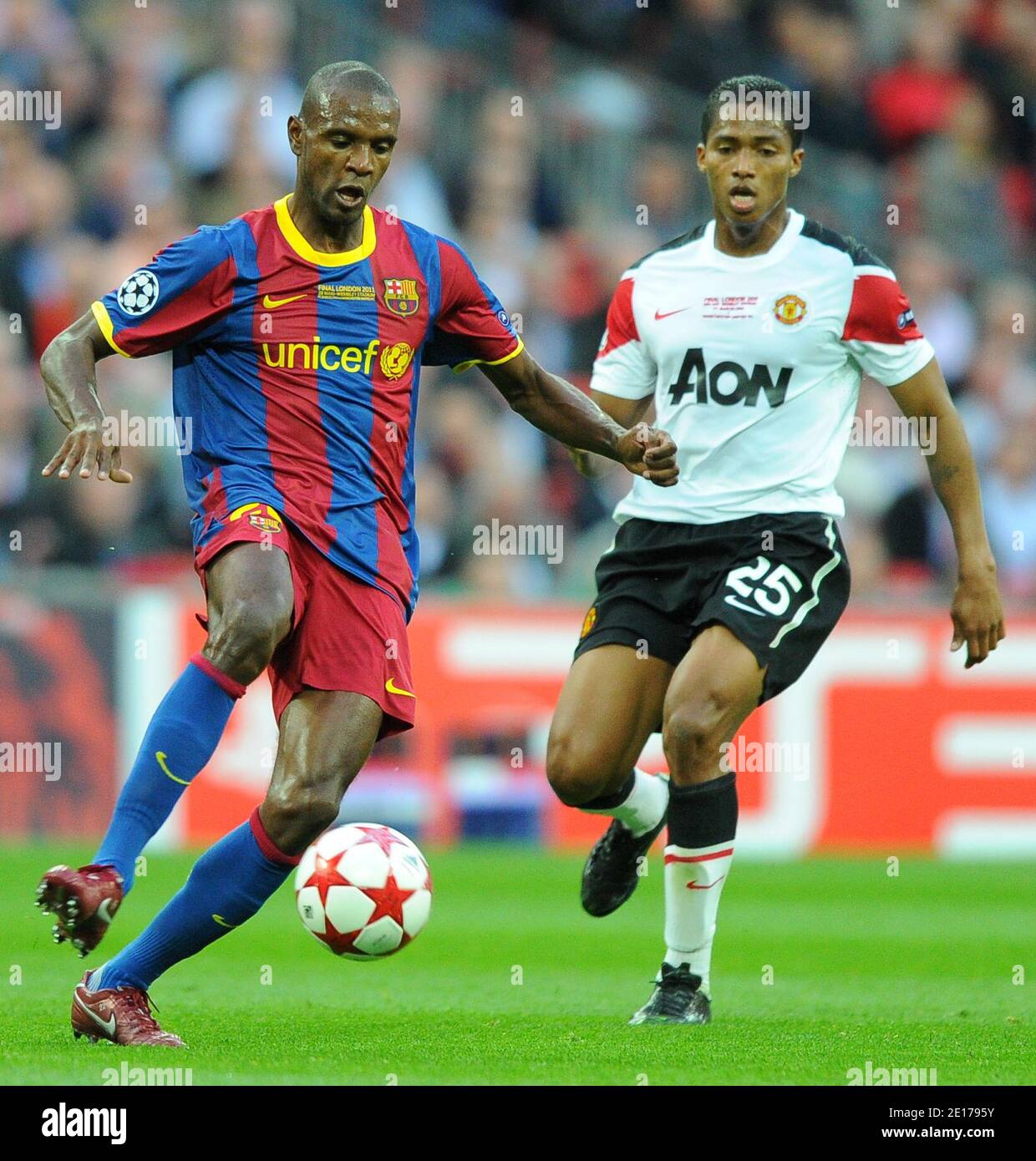 FC Barcelona's Eric Abidal during the Champion's League Final soccer match, Barcelona  vs Manchester United, in London, England on May 28th, 2011. Barcelona won  3-1. Photo by Christian Liewig/ABACAPRESS.COM Stock Photo -, image size:1240x1390
