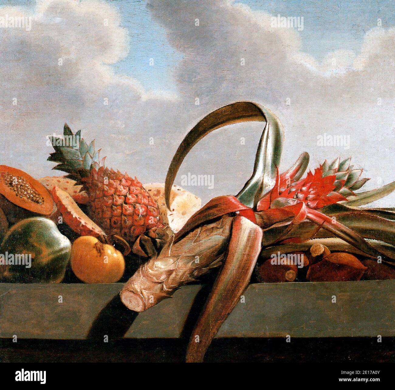 Pineapple, papaya, and other fruits - Albert Eckhout, 1600s Stock Photo