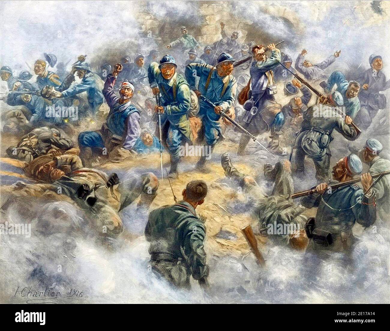 French infantry recapturing Fort Douaumont on the 24 October 1916 - Henri-Georges Chartier Stock Photo