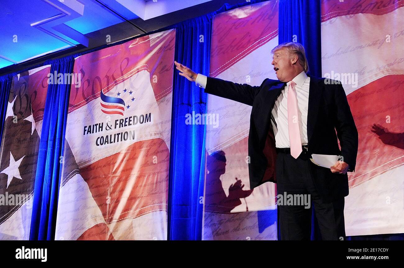 Real estate mogul Donald Trump, host of NBC's 'The Apprentice', speaks during the Faith and Freedom Coalition conference, at the Renaissance Hotel in Washington D.C, USA, June 03 2011. Photo by Olivier Douliery/ABACAPRESS.COM Stock Photo