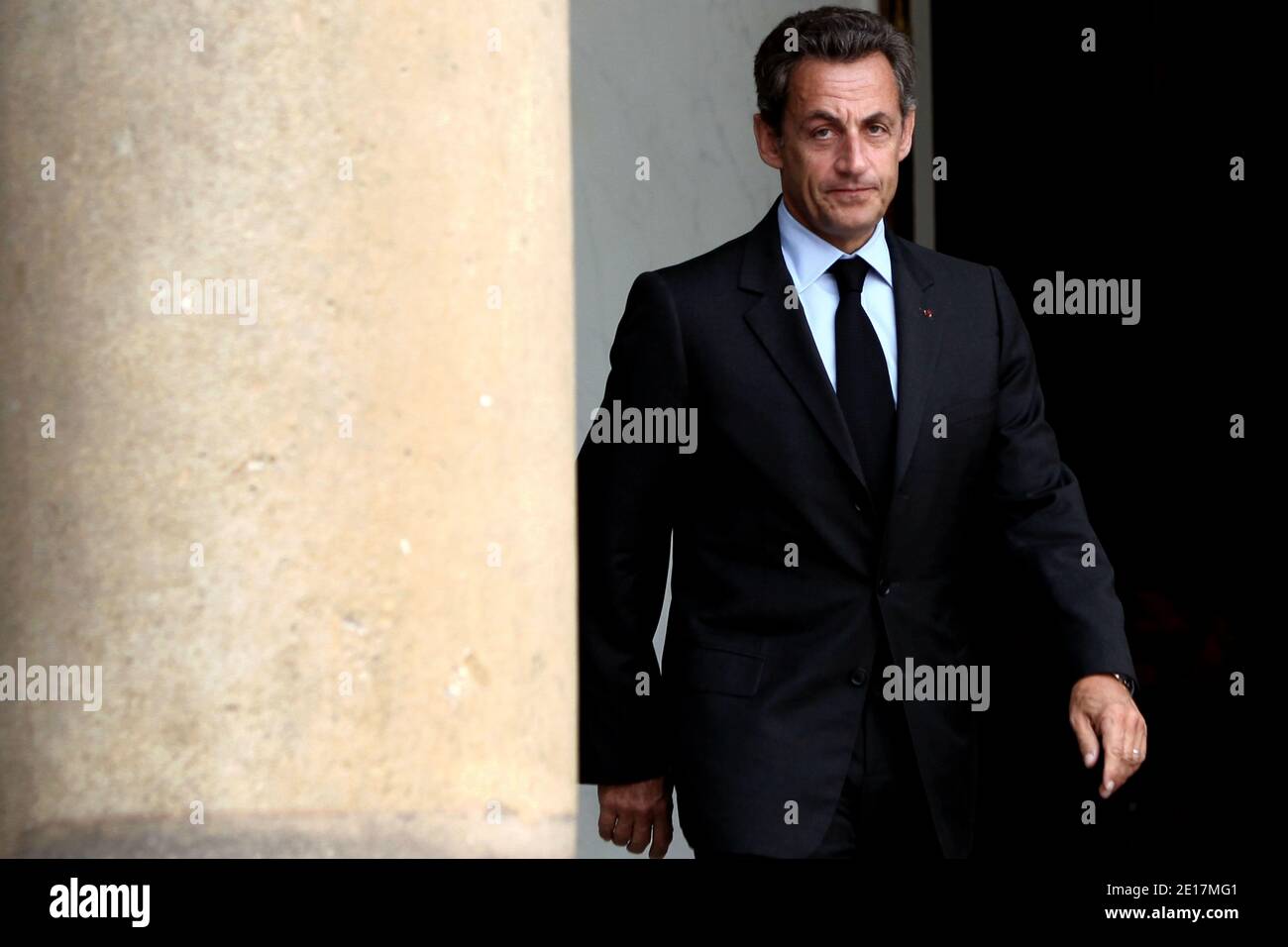 French president Nicolas Sarkozy arrives to welcome European Union president Herman Van Rompuy prior to a working lunch at the Elysee presidential palace in Paris, France on june 15, 2011. Photo by Stephane Lemouton/ABACAPRESS.COM Stock Photo