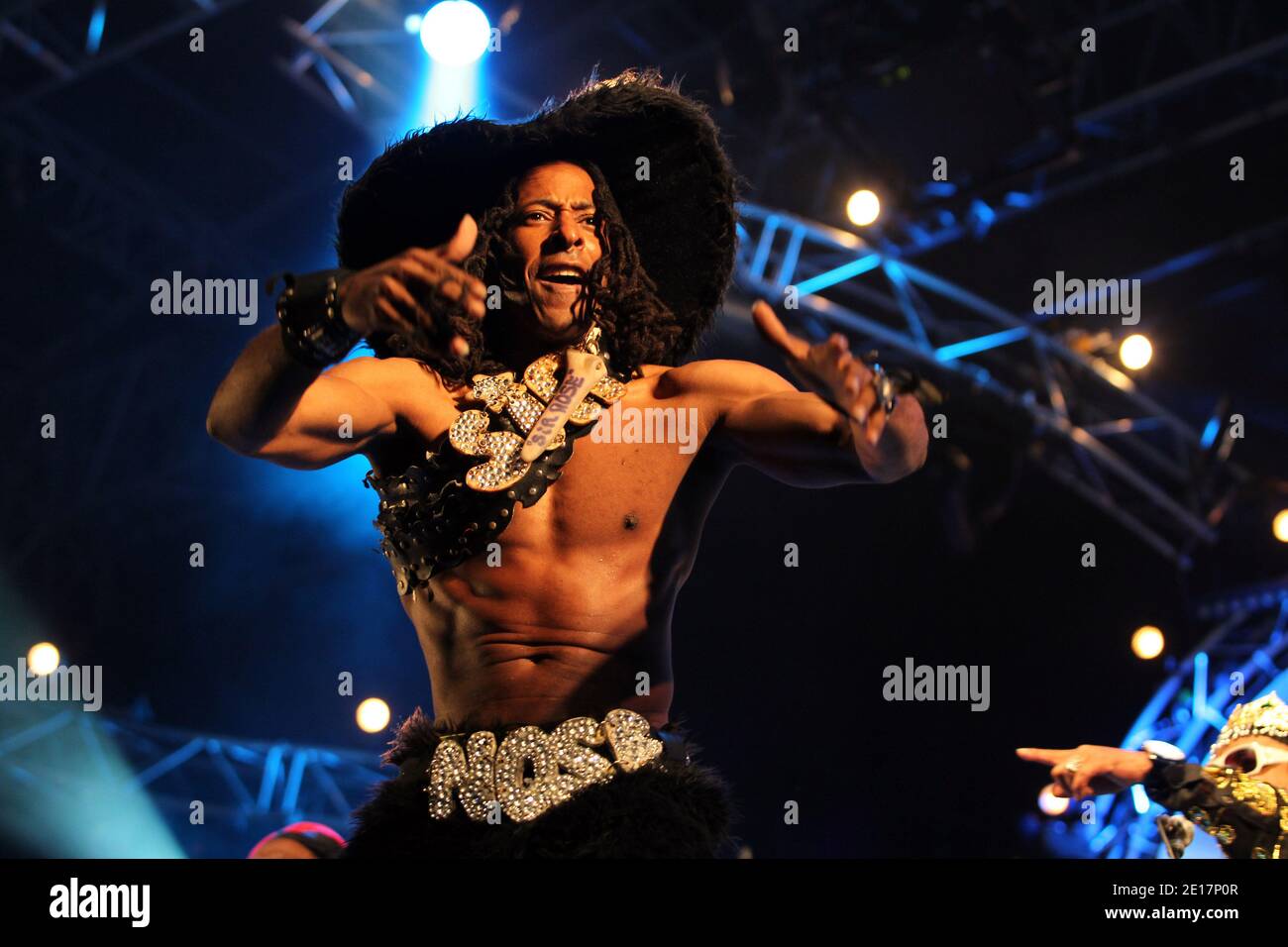 Member of Parliament-Funkadelic performs with George Clinton on the stage of the Rio Loco music festival, on June 16, 2011 in Toulouse, southern France.Photo by Manuel Blondeau/Abaca.Press. Stock Photo