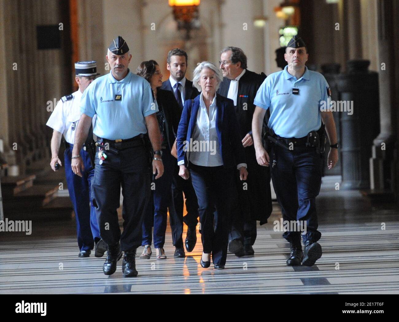 Dominique Erignac, widow of former French prefect Claude Erignac with her son, her daughter and her lawyers arriving the Paris court hall in Paris, France, on June 20, 2011, during Yvan Colonna's appeal trial for the murder in 1998 of Claude Erignac, France's top state official on the Mediterranean island of Corsica. Photo by Mousse/ABACAPRESS.COM Stock Photo
