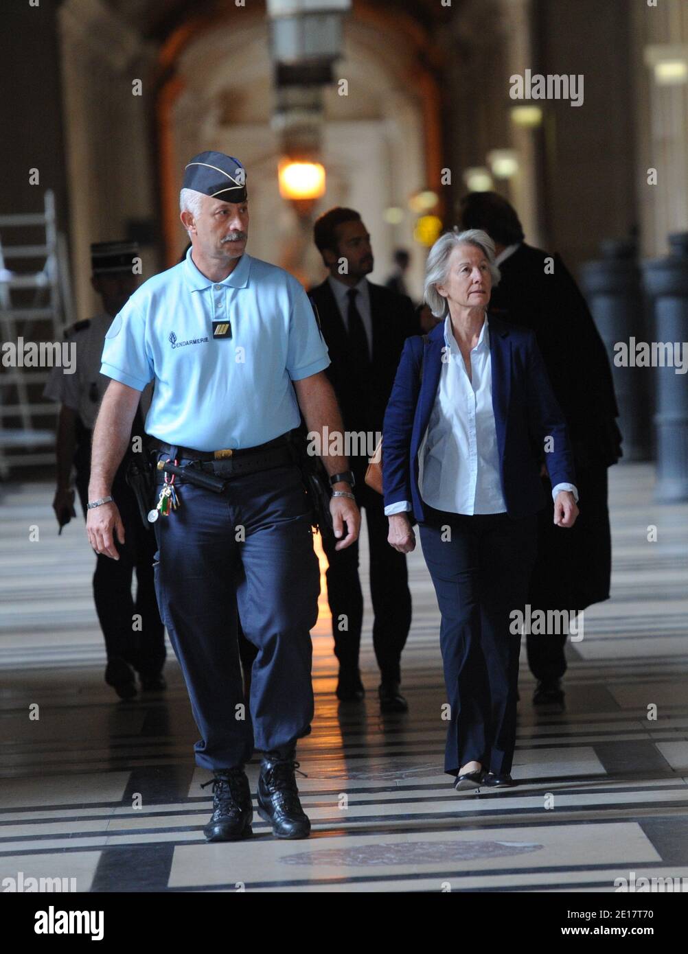 Dominique Erignac, widow of former French prefect Claude Erignac with her son, her daughter and her lawyers arriving the Paris court hall in Paris, France, on June 20, 2011, during Yvan Colonna's appeal trial for the murder in 1998 of Claude Erignac, France's top state official on the Mediterranean island of Corsica. Photo by Mousse/ABACAPRESS.COM Stock Photo