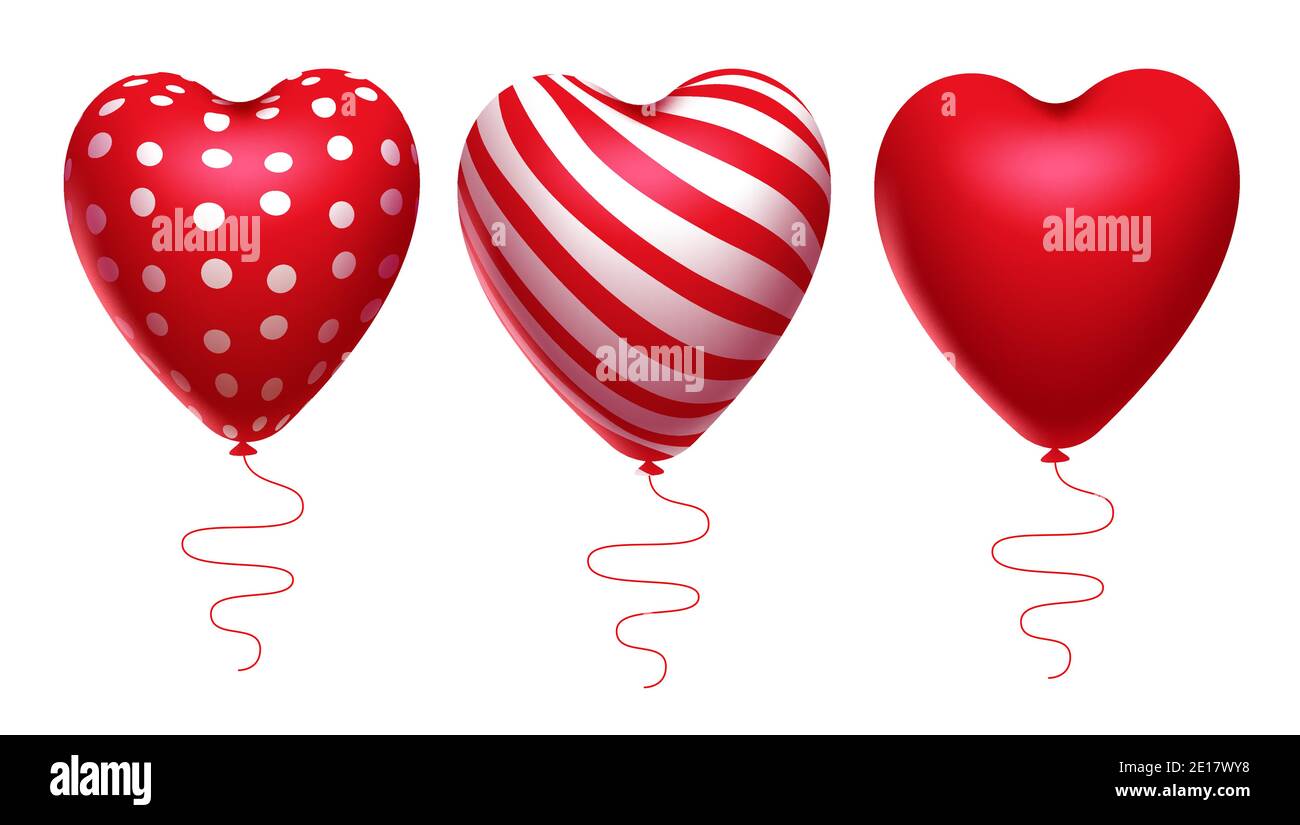 Hearts valentine element vector set. Red and white heart balloons ...