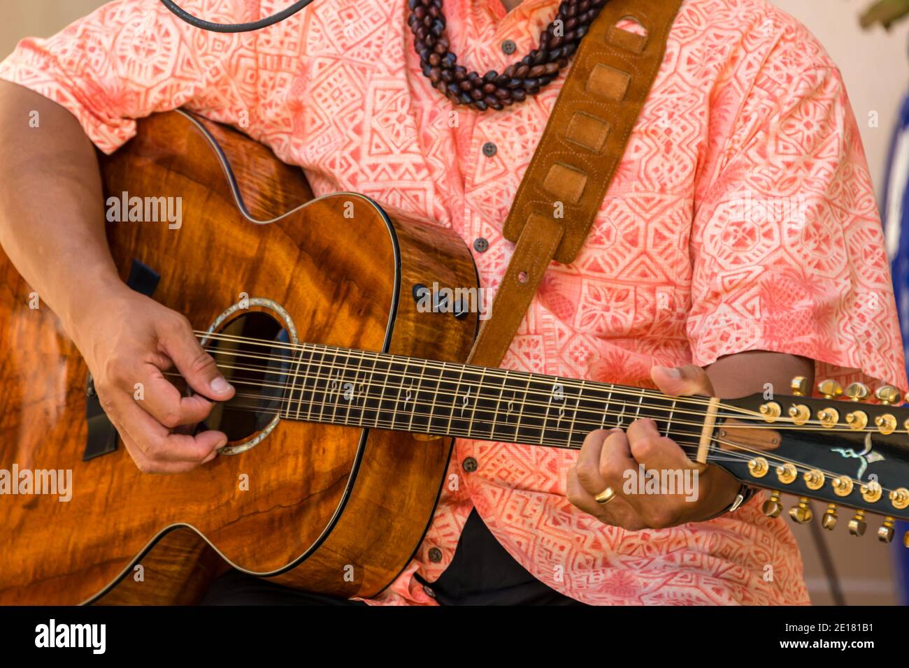 Maui, Hawaii, Wailea Beach, Larry's Koa 12-String Guitar Stock Photo