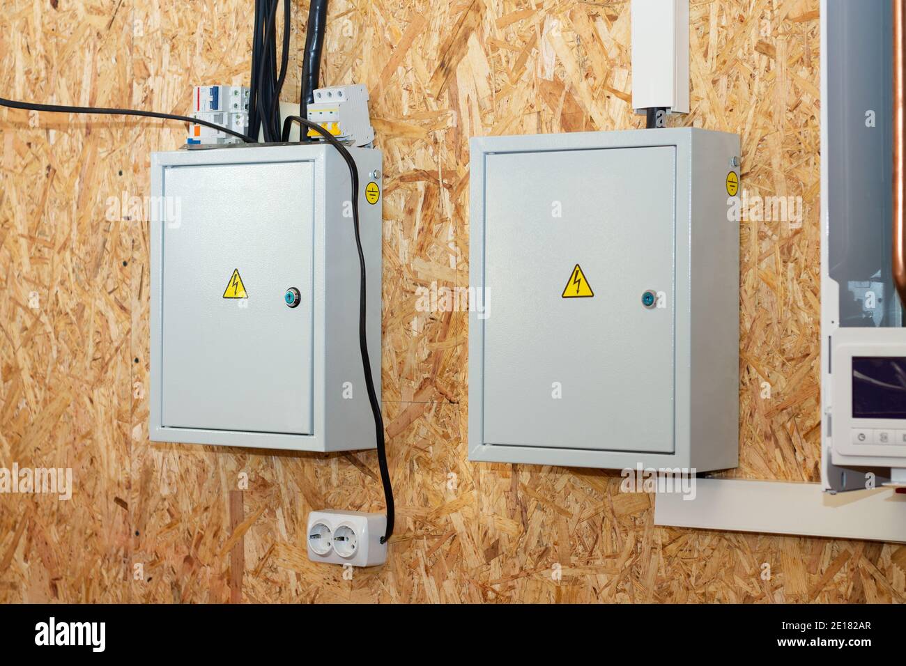 Circuit breaker panel under construction hires stock photography and