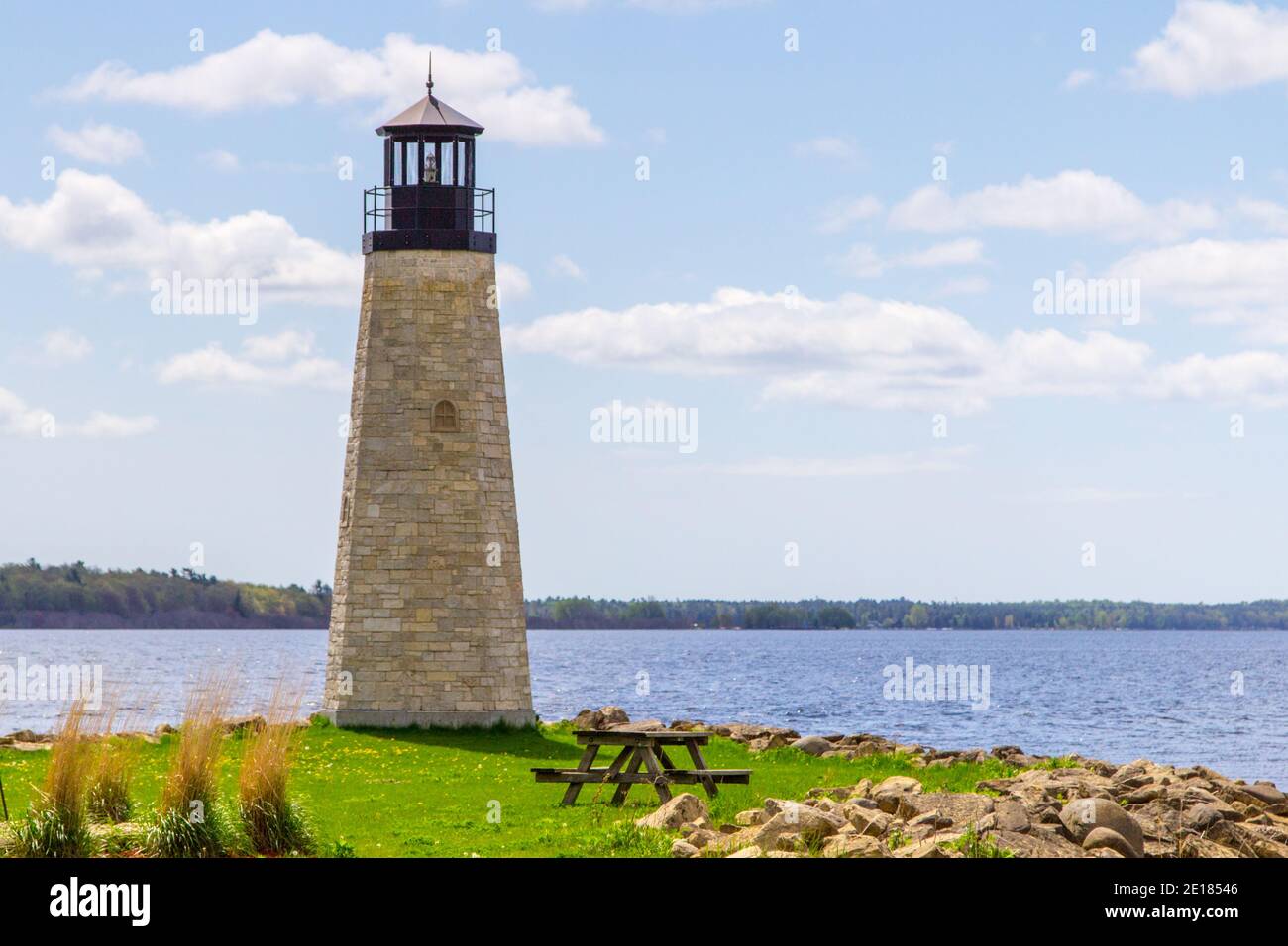Lake Michigan Lighthouse. Lighthouse on the coast of Lake Michigan in Gladstone, Michigan. Gladstone is a small town located in the Upper Peninsula. Stock Photo