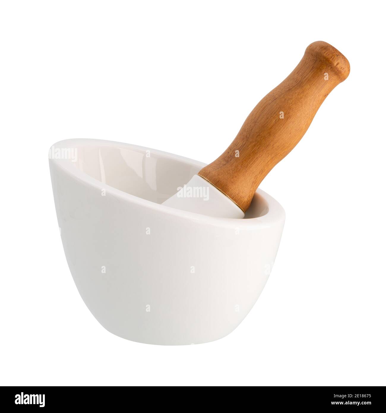 Mortar and pestle isolated on white background. Full depth of field with clipping path. Stock Photo