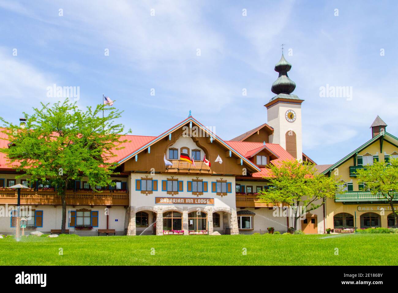Frankenmuth, Michigan, USA - June 3, 2020: Exterior of the Bavarian Inn Lodge in the popular German themed resort town of Frankenmuth. Stock Photo