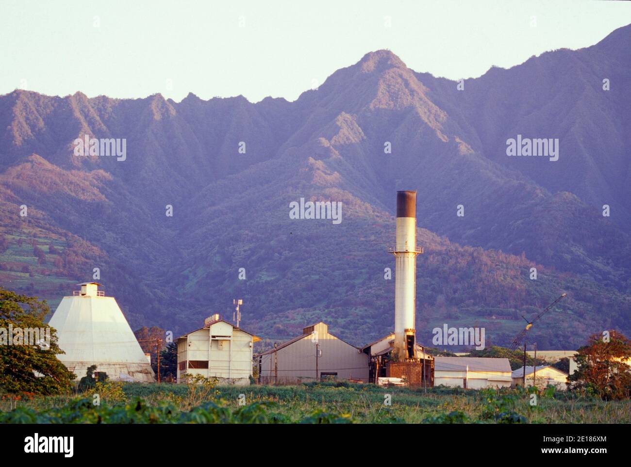 Waialua Sugar Mill with Mount Ka'ala in background Stock Photo Alamy