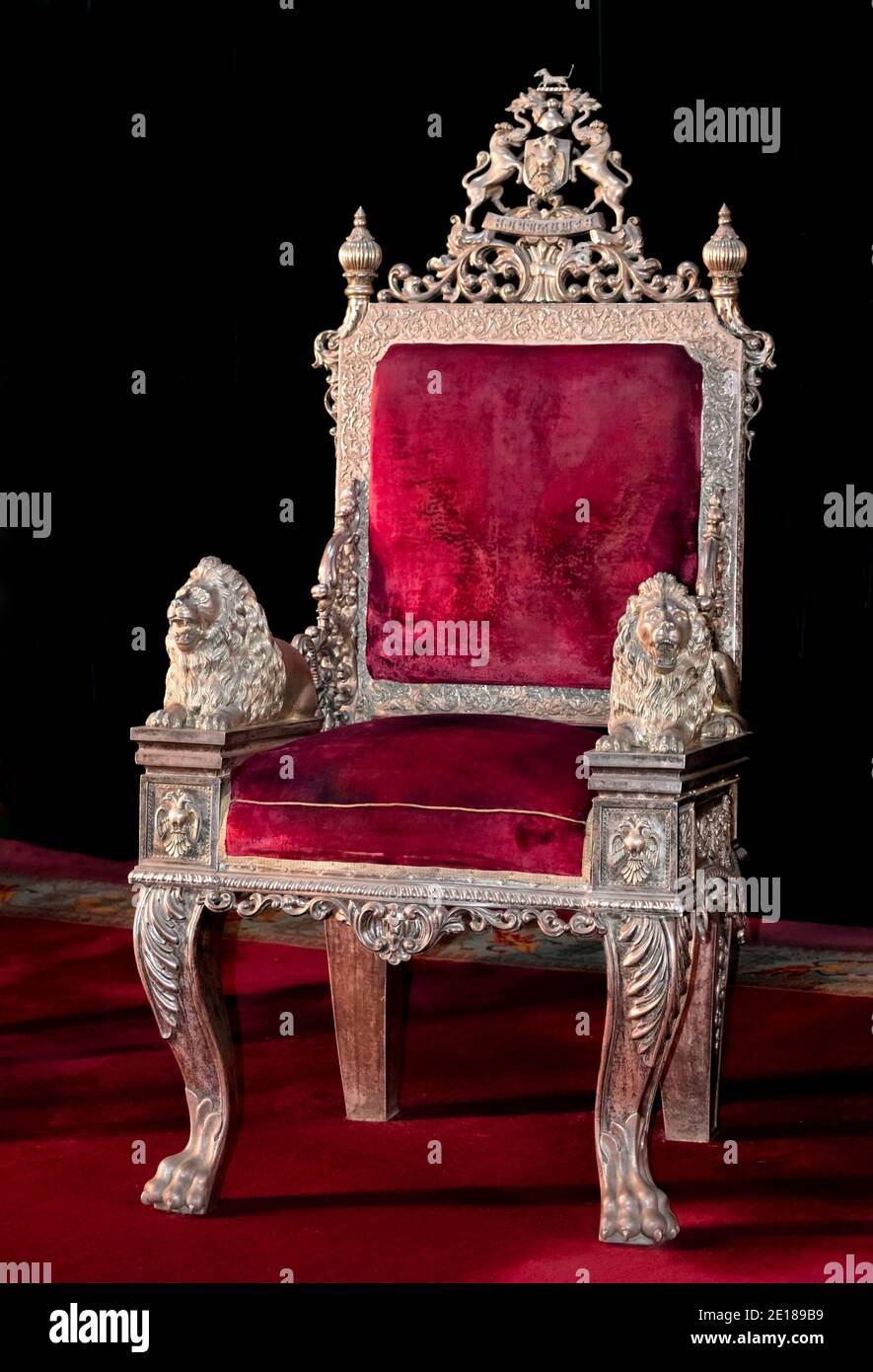 Mysore Maharaja's silver chair, completely made using silver popularly known as Royal furnitures. Stock Photo
