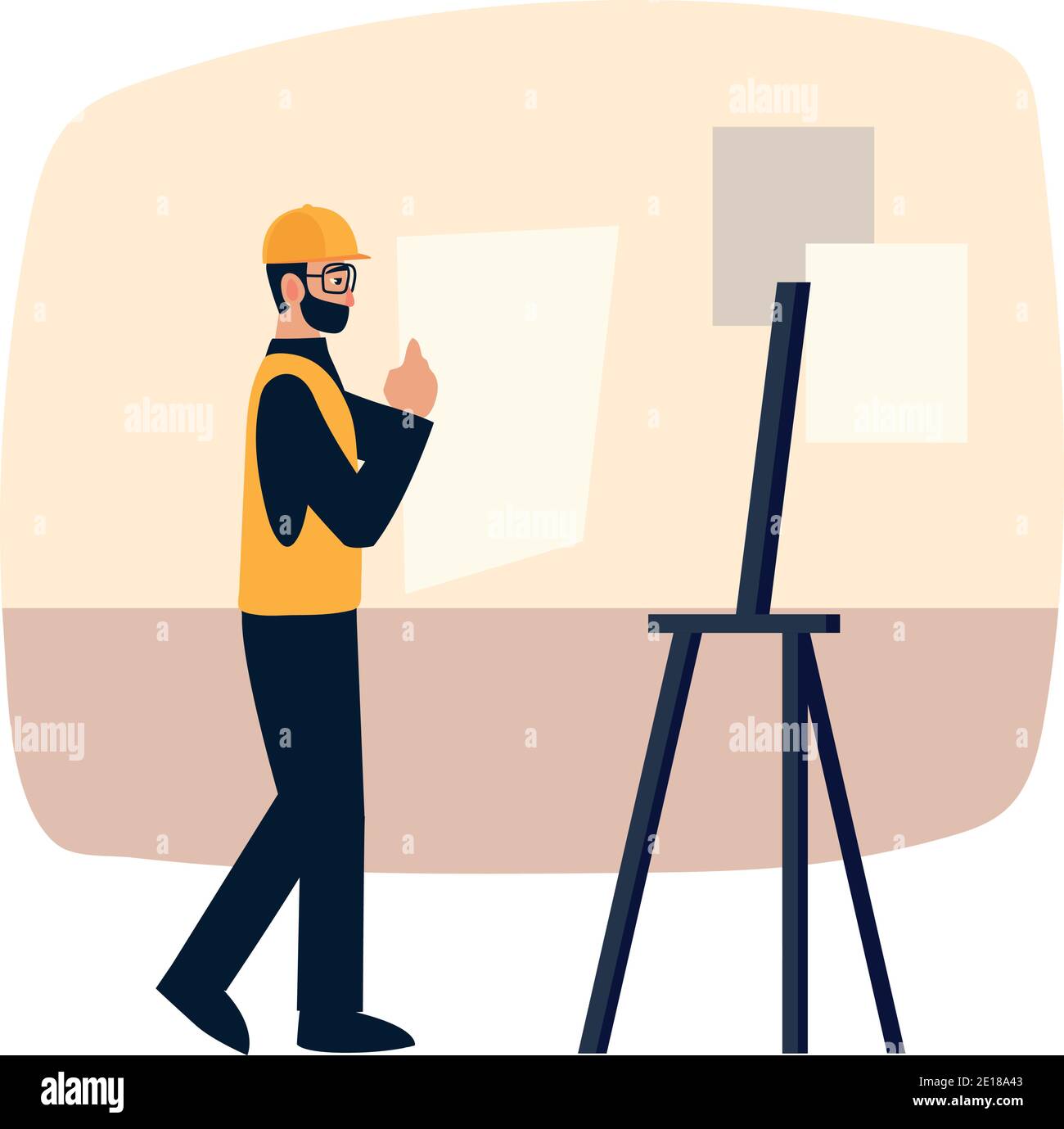 bearded man architect working with blueprints in office vector ...