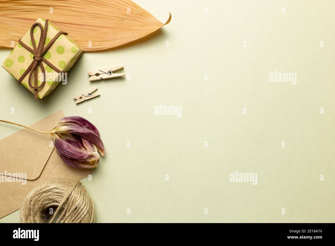 Gift box and card with dry flower on 