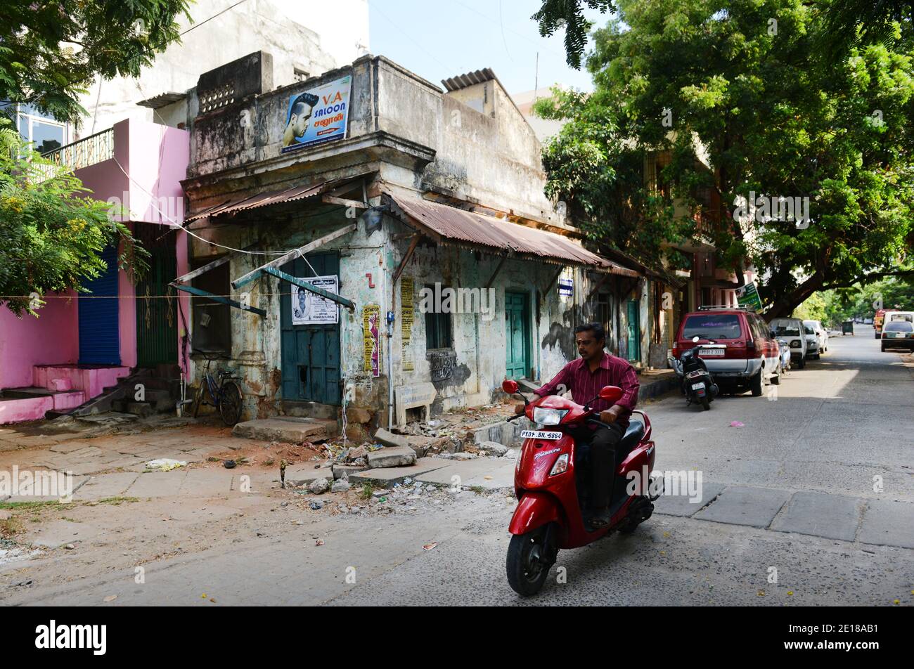 Old buildings in the old historical town of Pondicherry, India. Stock Photo