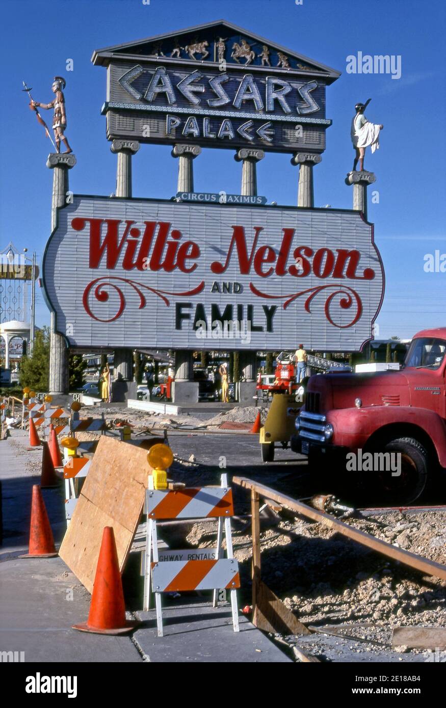 Marquee at Caesar's Palace on the Strip in Las Vegas promoting a concert by Willie Nelson and Family circa 1979. Stock Photo