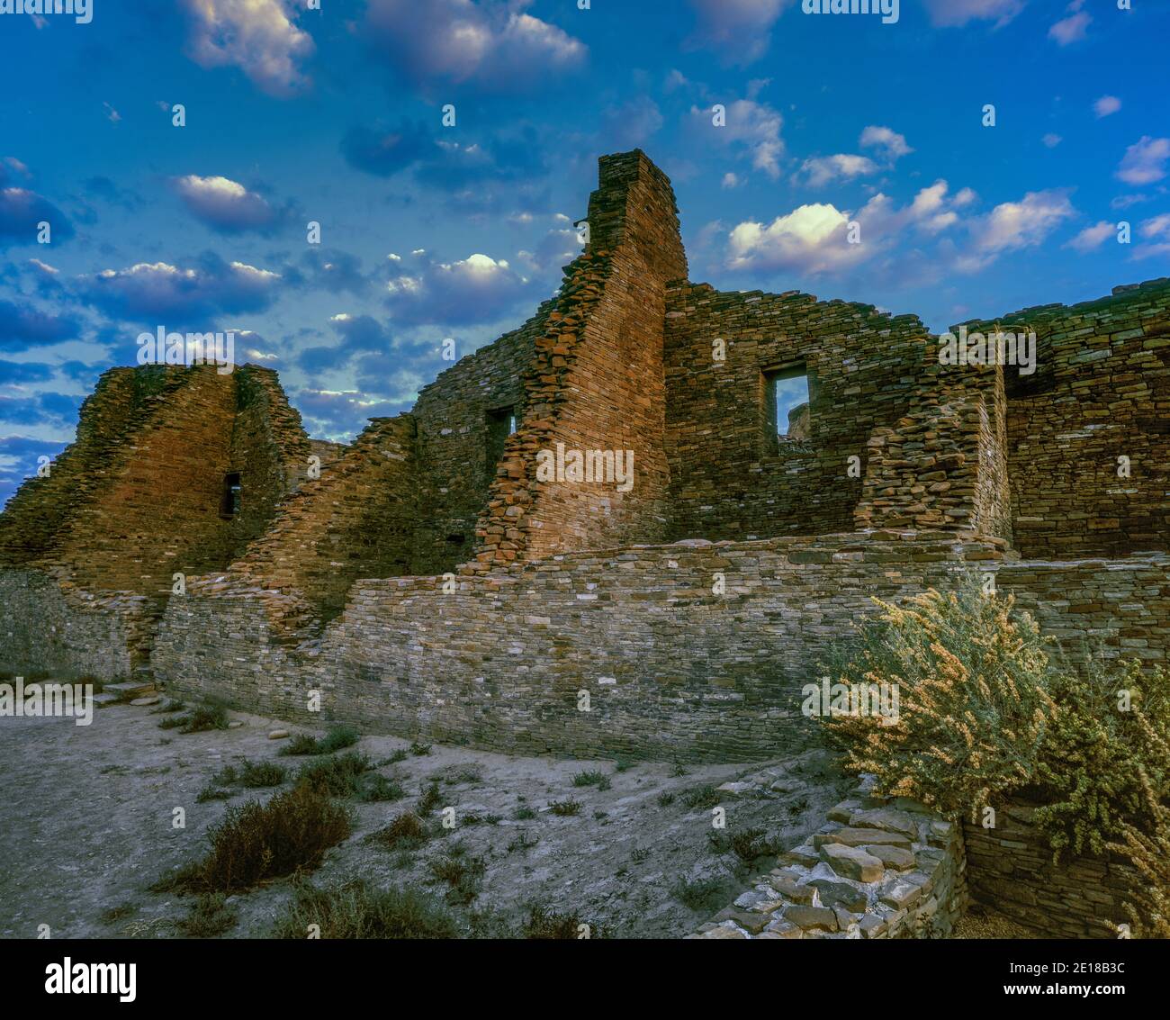 Dawn, Ruins, Pueblo Bonito, Chaco Culture National Historical Park, New Mexico Stock Photo