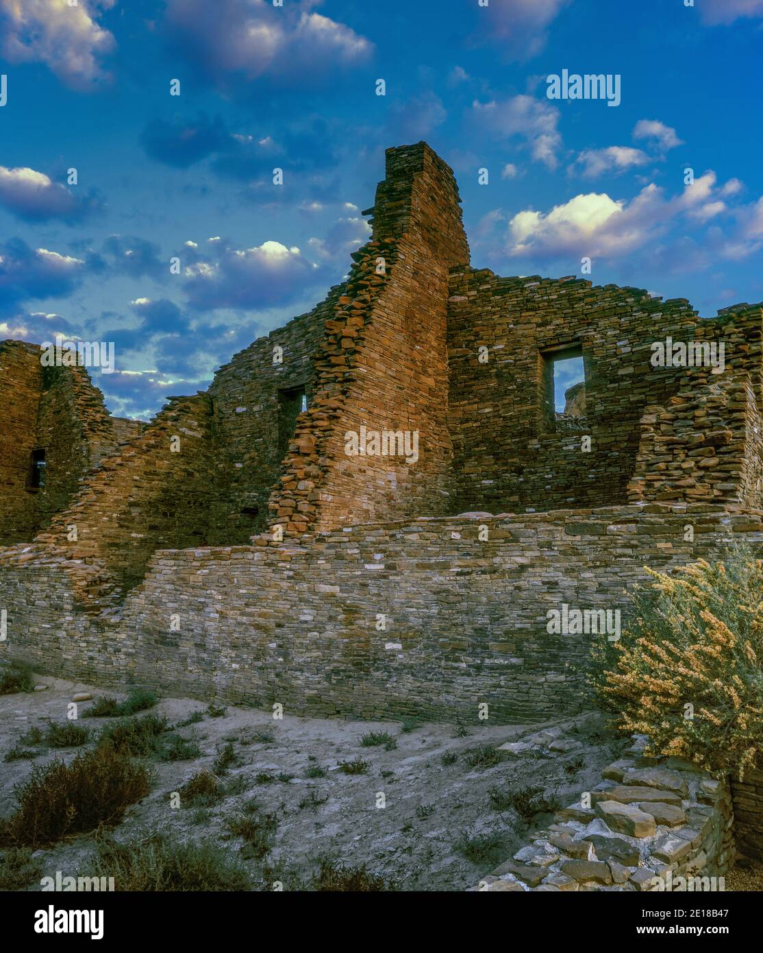 Dawn, Ruins, Pueblo Bonito, Chaco Culture National Historical Park, New Mexico Stock Photo