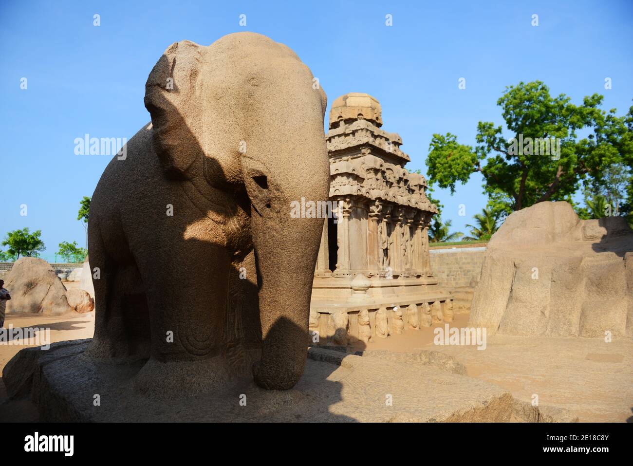 Five Rathas monument complex in Mahabalipuram, India. Stock Photo